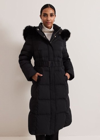 Phase Eight Petite Dixie Long Fur Hood Puffer Coats Black Canada | NLEYOT-301